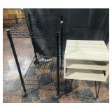 Rolling wire rack and side table missing drawer,