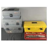 Toolbox with tools and 3 empty tool boxes
