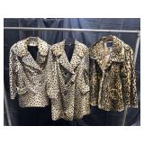 3 ladies faux fur leopard coats, size Large
