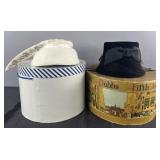 2 vintage ladies hats with boxes, white Bardot