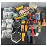 Group of tools, cabinet knobs and more