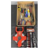 Group of tools: 20pc socket set, 100ï¿½ measuring