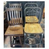 2 pair of barstools, pair of wooden swivel stools