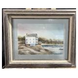 Jo Pugh watercolor depicting coastal home, signed