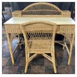 Vintage wicker and rattan desk with a matching