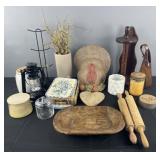 Group of vases, kitchenware, candles, decorative