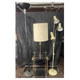 2 floor lamps and table lamp with nailhead trim,