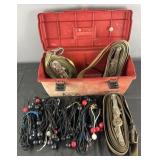 Tool box with ratchet straps and bungee cords