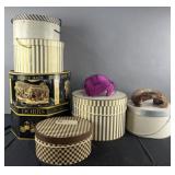 2 vintage ladies hats & 5 vintage hat boxes