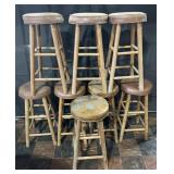 Set of 8 stools, some with damage, 26ï¿½ high