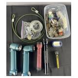 Group of locks, flashlights & lock cables