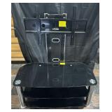 Metal and glass TV stand with 3 shelves and