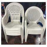 8 plastic outdoor chairs, 2 sets of four