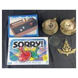 Brass clock, barometer & ship inclinometer, Sorry