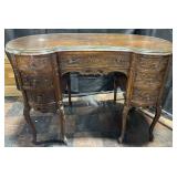 Vintage desk with carved front & legs, 7 drawers