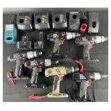 Group of cordless drills, chargers & batteries,