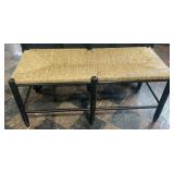 Wooden bench with woven rush seat, 42ï¿½ x 18ï¿½ x