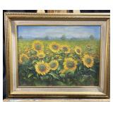 Unclearly signed oil on canvas depicting field of