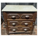 Antique marble top chest, 3 drawers with wooden