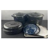 2 canning pots, roaster, trays and lids