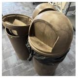 3- Brown Outdoor Trash Cans w/ Round Lids