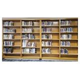 Wooden book shelves. 2 shelves. Left shelf: 80'L