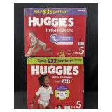148 Huggies size 5 little movers diapers and 144