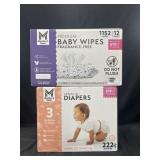 222 premium size 3 diapers & 1152 baby wipes