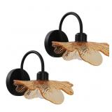 Auwieou 3-Light Black Wall Sconce Blue Shade