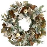 TEMPUS 20 Fall Maple White Pumpkin Wreath