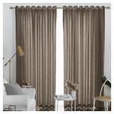 Melodieux Brown Semi-Sheer Linen Grommet Curtains