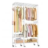 Heavy Duty Rolling Garment Rack w Shelves White