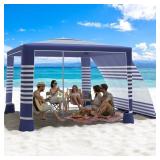 MoKo 8x8ft Navy Stripe Beach Cabana UPF50
