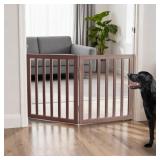 ZJSF Freestanding Wood Pet Gate 24H 40W 2-Panel