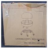 Lockable Stool w Wheels Adjustable Height Gray