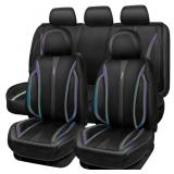 CAR PASS Nappa Leather 5 Seat Covers Black Iridesc