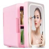Wdemna 6L Skincare Mini Fridge LED Mirror Pink