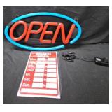 LED Open Sign with Business Hours Red Blue