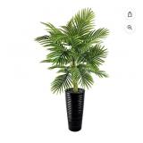 Faux 48' Palm in Black Ribbed Metal Planter