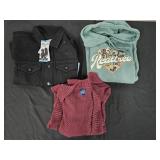 Women's size Large denim jacket, hoodie and