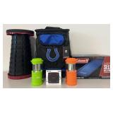 New Colts rolling cooler, collapsible camp stool,