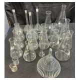 Collection of Pyrex lab glassware, flasks, funnel