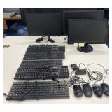 Group of monitors, keyboards and mouse