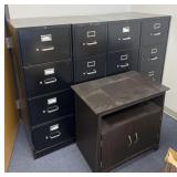 4 metal file cabinets and printer stand with