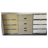 3 metal filing cabinets with slide out