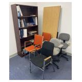 6ï¿½ folding table, bookshelf and 5 chairs,