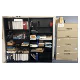 2 wooden bookcases and metal file cabinet,