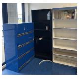 2 wooden bookshelves and metal file cabinet, 36ï¿½