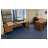 2 desks, chair, binder & paper cutter