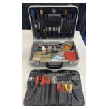 Tool case and tools: pliers, bits, screwdrivers